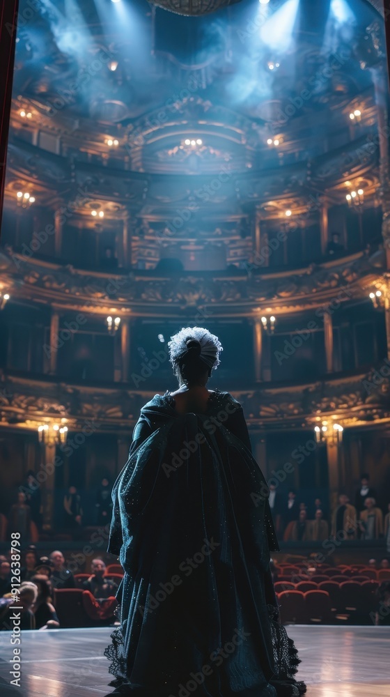 Naklejka premium A performer prepares to take center stage in a beautifully ornate theater