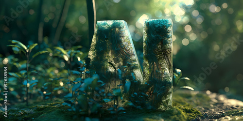 Glowing AI letters in lush forest environment concept photo