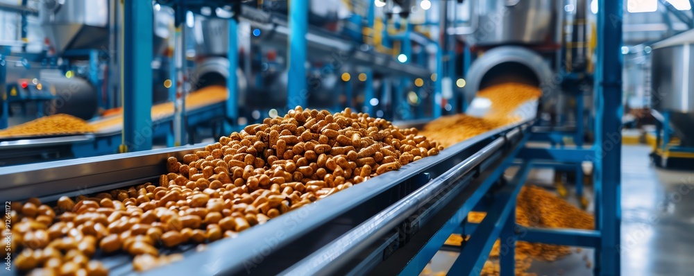Conveyor moving raw materials in a manufacturing plant, factory backdrop Strong and durable, efficient and essential, industrial machinery Conveyor moving raw materials in a manufacturing plant, factory backdrop Strong and durable, efficient and essential, industrial machinery