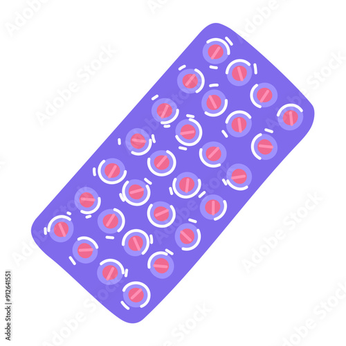 Concept of the method of contraception. Blister with tablets for a month in color. Blue pink flat illustration. Hormonal pills, oral contraceptives in a blister. Birth control and pregnancy prevention