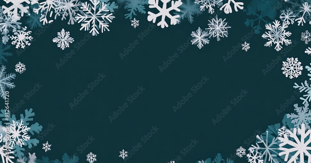 Christmas banner or card background with dark blue-green color and some snowflakes create the farming to have an empty copy space for text. Christmas banner or card background with dark blue-green color and some snowflakes create the farming to have an empty copy space for text.