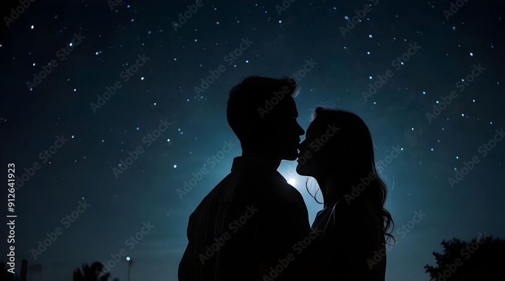 silhouette of a couple in the night.generative.ai