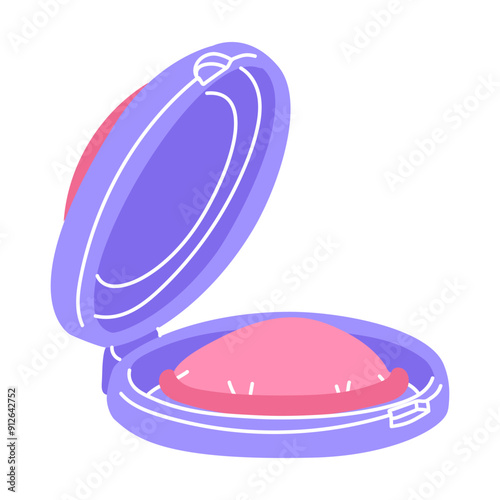 Female condom in an open container. Color flat illustrations about safe sex and contraception. Open plastic packaging in pink and blue colors isolated on a white. Women contraception, sexual education