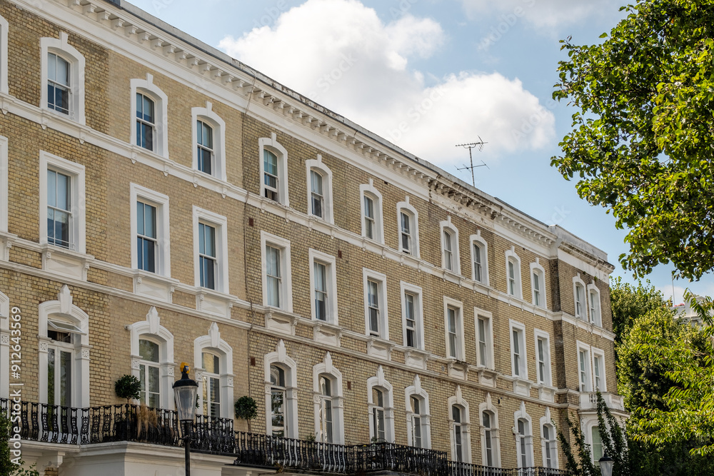 LONDON- Upmarket residential street of large mansion townhouses borough of Kensington & Chelsea LONDON- Upmarket residential street of large mansion townhouses borough of Kensington & Chelsea