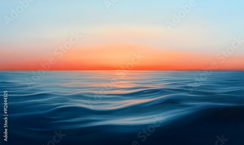 An Abstract, Stylized Depiction of a Sunset Over a Calm Ocean