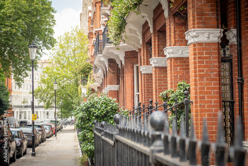 LONDON- Upmarket residential street of large mansion townhouses borough of Kensington & Chelsea