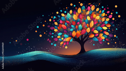 Fototapeta Naklejka Na Ścianę i Meble -  Elegant colorful with vibrant flower hanging branches illustration background. Bright color 3d abstraction wallpaper for interior mural