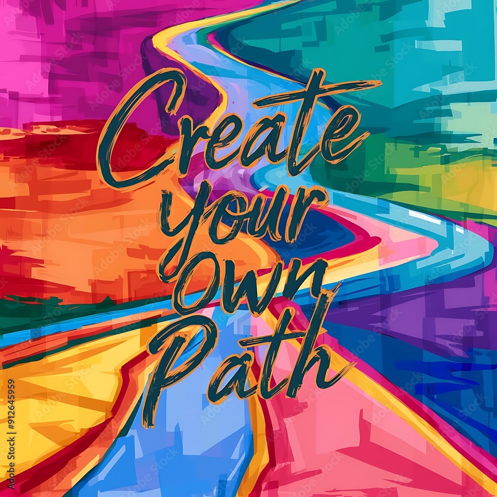 Fototapeta premium Create your own path colorful background and text (T-shirt Design Motivational Quote, Illustration ,Typography)