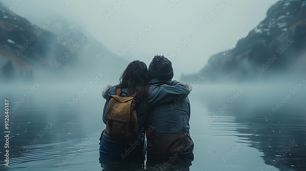 A peaceful and sharp photo of two people hugging in a tranquil and scenic environment A peaceful and sharp photo of two people hugging in a tranquil and scenic environment