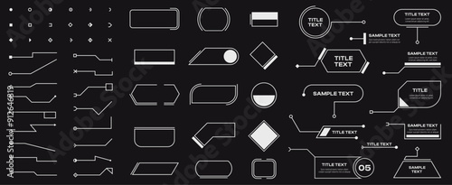 Callout elements. Text message boxes with arrows, info callout banners with title and content, infographic textbox for presentation. Vector isolated set. Context menu graph information frame template