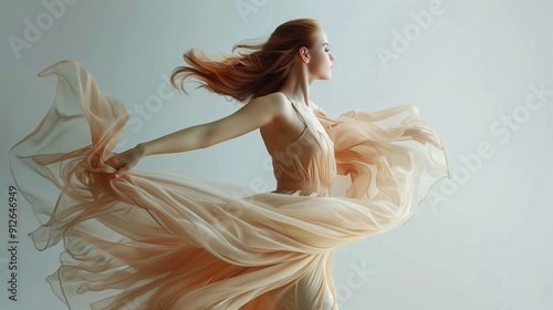 Woman dancing in chiffon dress. A.I.