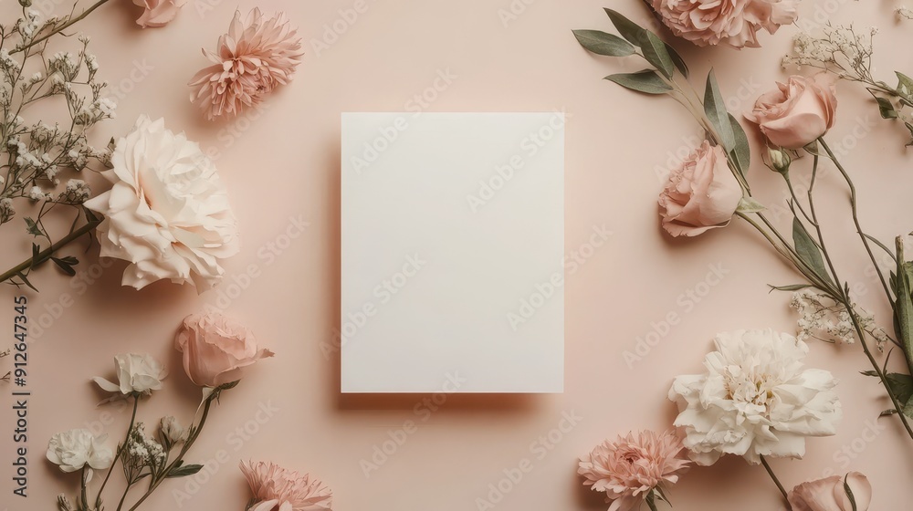 Wedding invitation card mockup with flowers and ample copy space for text Wedding invitation card mockup with flowers and ample copy space for text