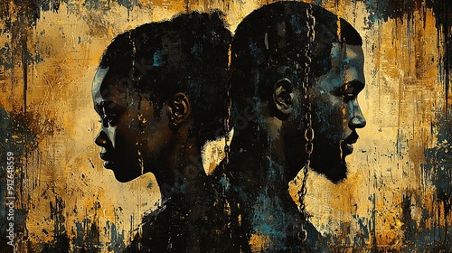 Black male and female couple A historical and remembrance-themed design for International Day of Remembrance of the Slave Trade and Its Abolition