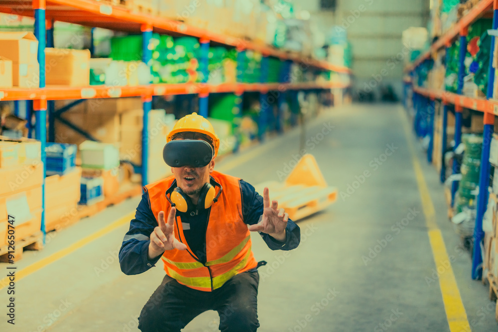 Obraz premium Warehouse Worker Using VR Technology