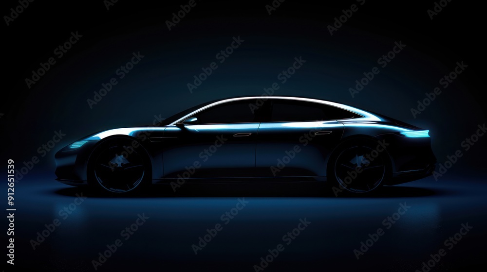 Sleek Electric Car in a Dark Studio Sleek Electric Car in a Dark Studio