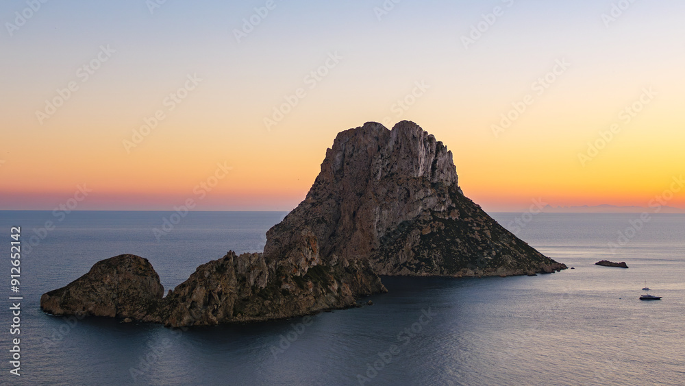 Aerial sunset photo of Es Vedra island, off the coast of Ibiza, Spain Aerial sunset photo of Es Vedra island, off the coast of Ibiza, Spain