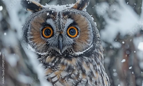 Long-eared Owl in a Snowy Forest photo