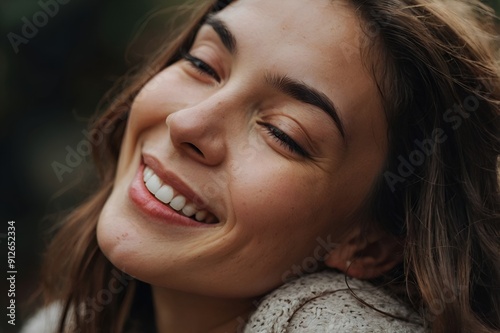 Candid of Smiling Young Woman with Natural Beauty and Joyful Expression