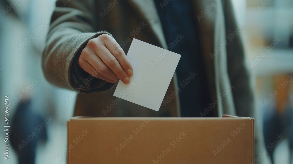 Close-Up of Voter's Hand Placing Ballot in Box Close-Up of Voter's Hand Placing Ballot in Box