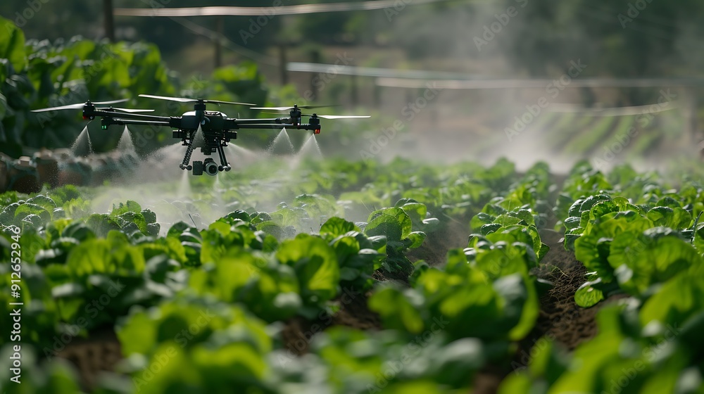 Drone Spraying Crops in a Field Drone Spraying Crops in a Field