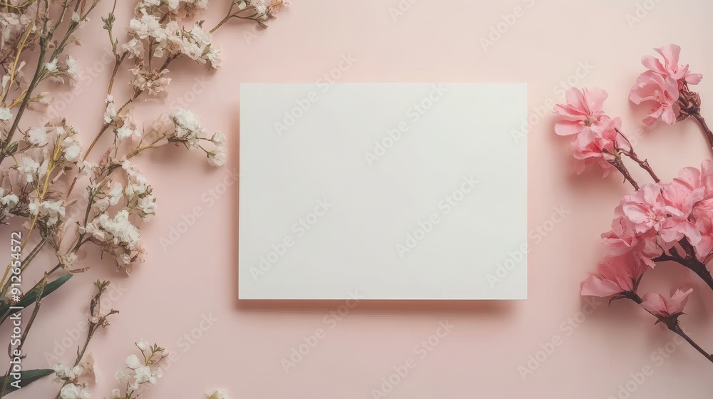 Blank card surrounded by pink roses with ample space for text or customization Blank card surrounded by pink roses with ample space for text or customization