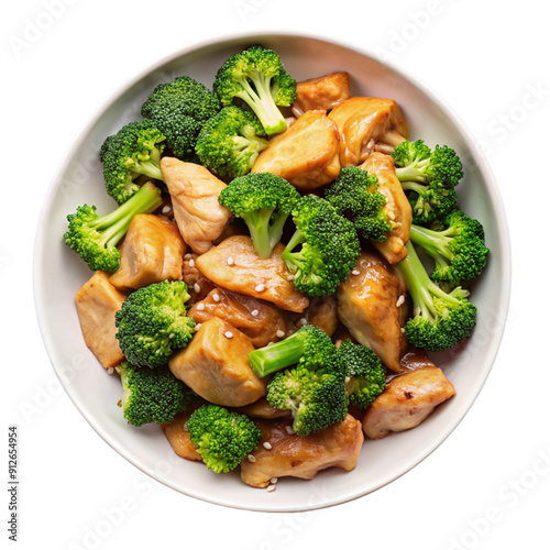 Chicken with broccoli isolated on transparent background.