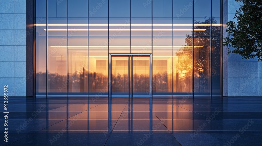 Fototapeta premium Sleek glass entrance to an office building