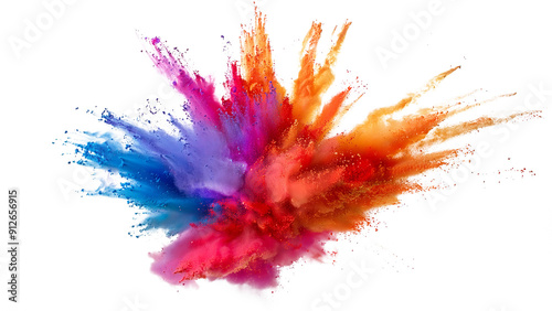 A red, pink, purple, blue, and orange explosion smoke of holi paint color powder isolated on transparent or white background