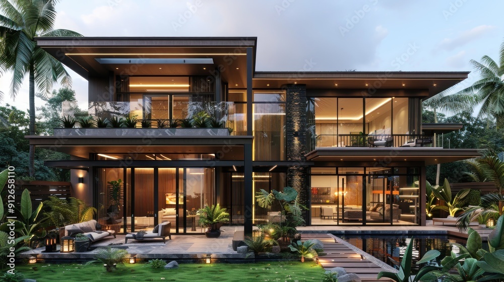 Modern Tropical Villa with Pool and Lush Greenery Modern Tropical Villa with Pool and Lush Greenery