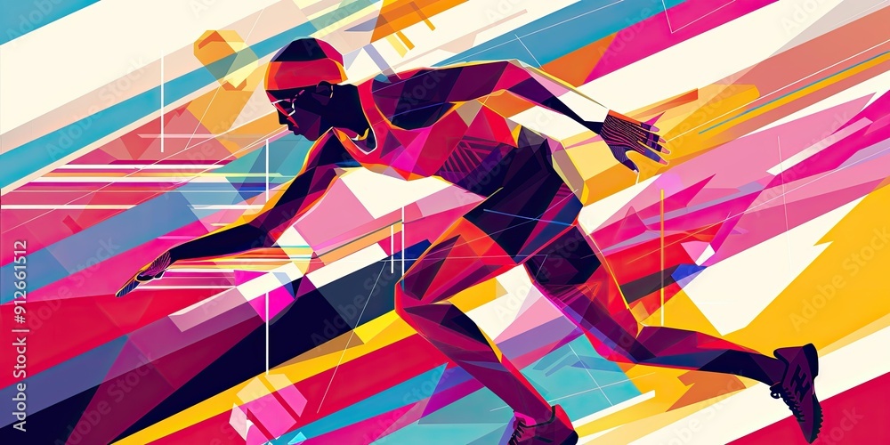 Abstract runner with colorful geometric background. Abstract runner with colorful geometric background.