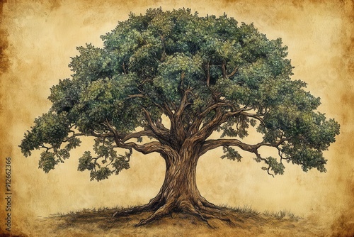 vintage family tree illustration intricately handdrawn branching oak with delicate engravings evoking nostalgia and connection through generations on aged parchment