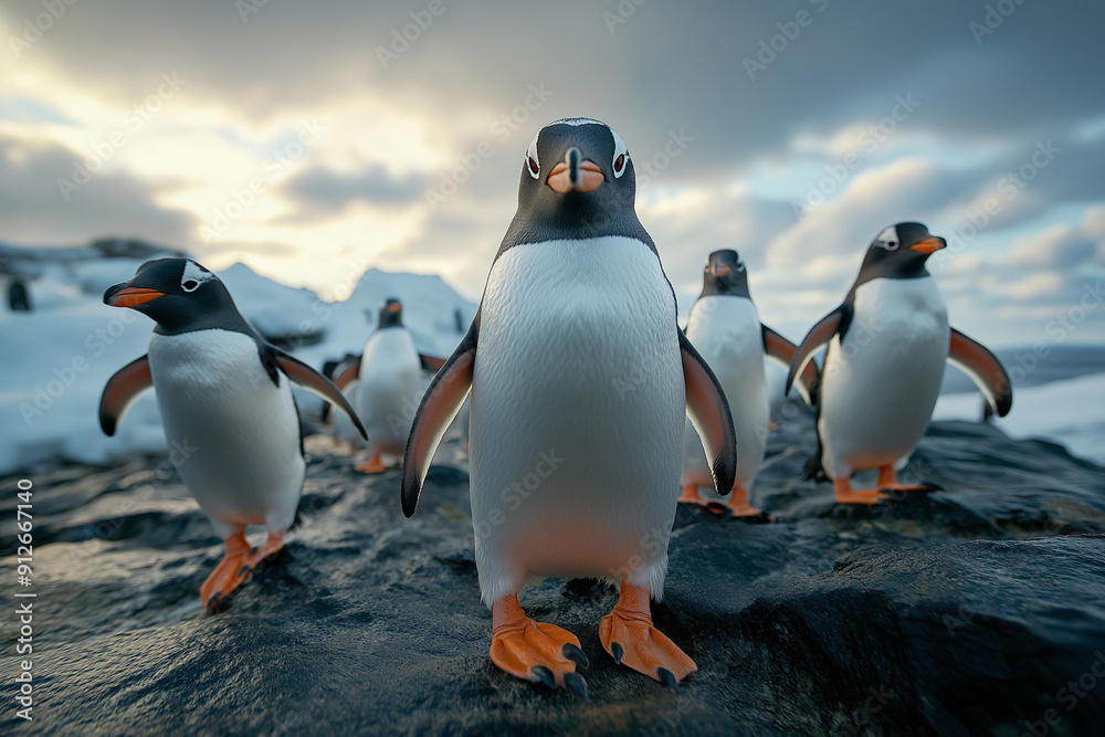 Fototapeta premium group of southern penguins living in the wildlife nature of antarctica 