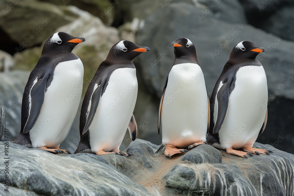 Fototapeta premium group of southern penguins living in the wildlife nature of antarctica 