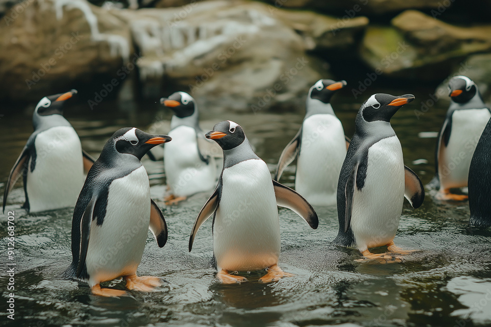 Obraz premium southern penguin group living in the nature of Antarctica 