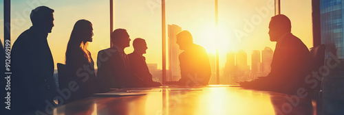 Business professionals discussing strategy in a boardroom photo