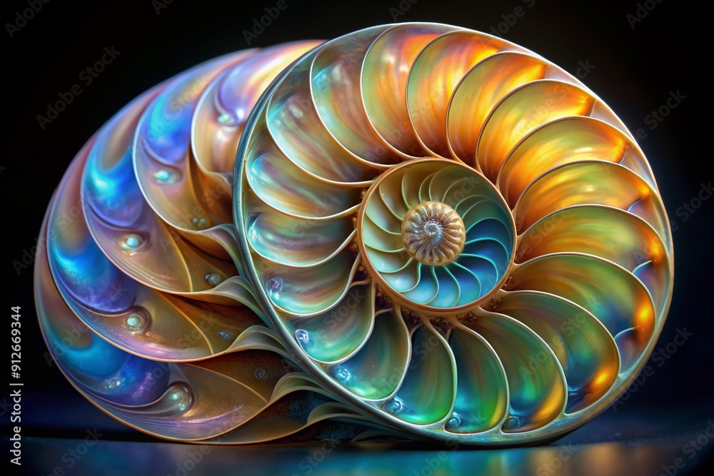 Exquisite, intricate patterns and swirling shapes adorn the iridescent surface of a nautilus shell, revealed in stunning high-resolution detail through advanced scan technology. Exquisite, intricate patterns and swirling shapes adorn the iridescent surface of a nautilus shell, revealed in stunning high-resolution detail through advanced scan technology.