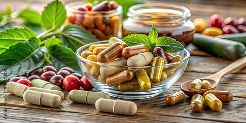 Nutraceuticals and dietary supplements concept for health and wellness , nutraceuticals, dietary supplements, vitamins