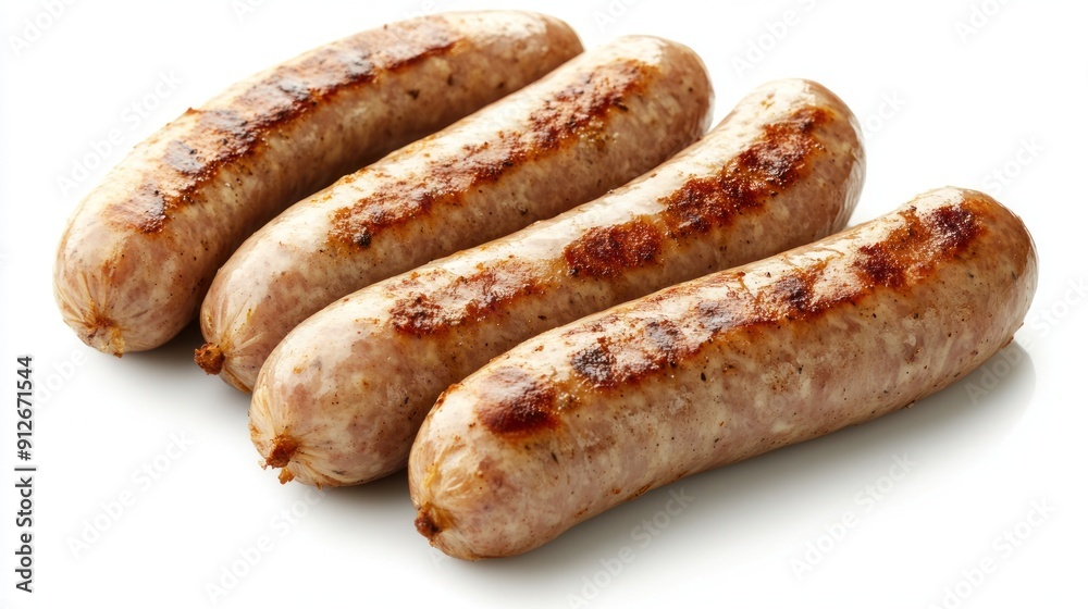 Four Grilled Sausages on a White Background Four Grilled Sausages on a White Background
