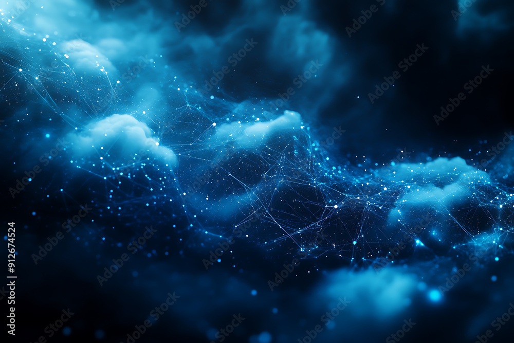 An abstract digital background illustrating the concept of cloud storage with a network of interconnected data points and a central cloud icon An abstract digital background illustrating the concept of cloud storage with a network of interconnected data points and a central cloud icon