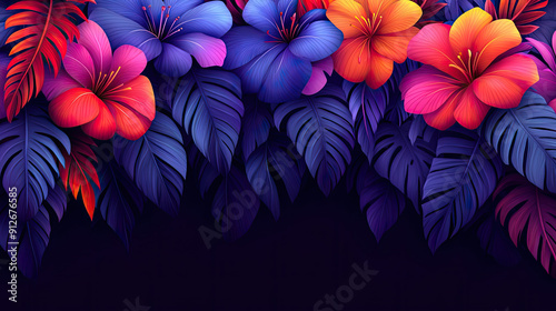 Fototapeta Naklejka Na Ścianę i Meble -  Elegant colorful with vibrant flower hanging branches illustration background. Bright color 3d abstraction wallpaper for interior mural