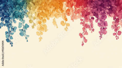 Fototapeta Naklejka Na Ścianę i Meble -  Elegant colorful with vibrant flower hanging branches illustration background. Bright color 3d abstraction wallpaper for interior mural