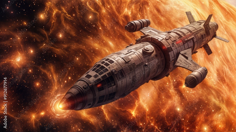 Spaceship flying in the space. AI generated. Spaceship flying in the space. AI generated.