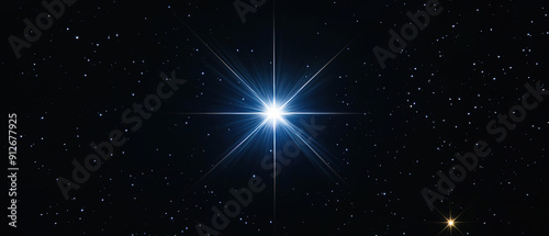 Bright star shining in a dark night sky filled with twinkling stars, creating a serene and celestial atmosphere.