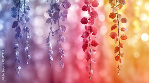 Fototapeta Naklejka Na Ścianę i Meble -  Elegant colorful with vibrant flower hanging branches illustration background. Bright color 3d abstraction wallpaper for interior mural