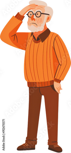 Cartoon old man thinking