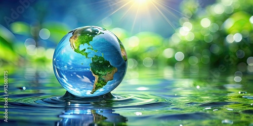 Obraz na płótnie A drop globe symbolizing a sustainable future in a water world, water, globe, sustainable, future, environment, concept w salonie
