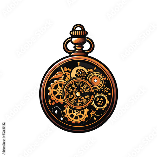 Classic illustration with pocket watch engraved. Vintage watch vector icon logo