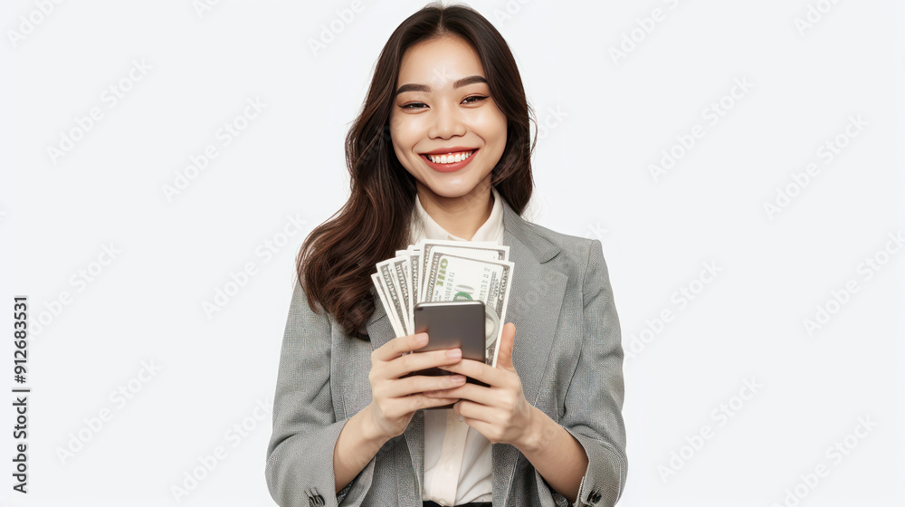Businessman in office grinning with satisfaction, surrounded by a heap of dollar money Businessman in office grinning with satisfaction, surrounded by a heap of dollar money
