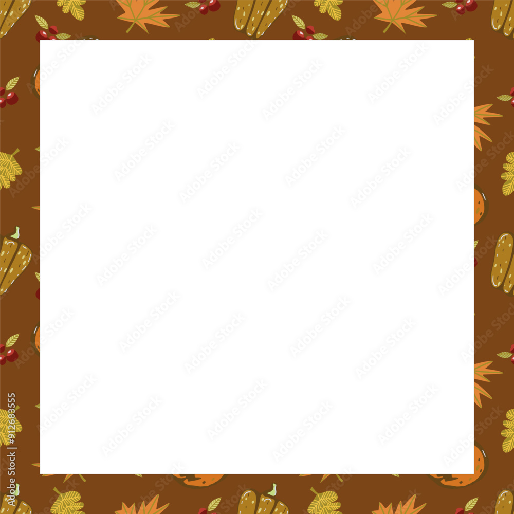Autumn vector square frame with pumpkins and fall leaves. Hand drawn illustration. Autumn vector square frame with pumpkins and fall leaves. Hand drawn illustration.