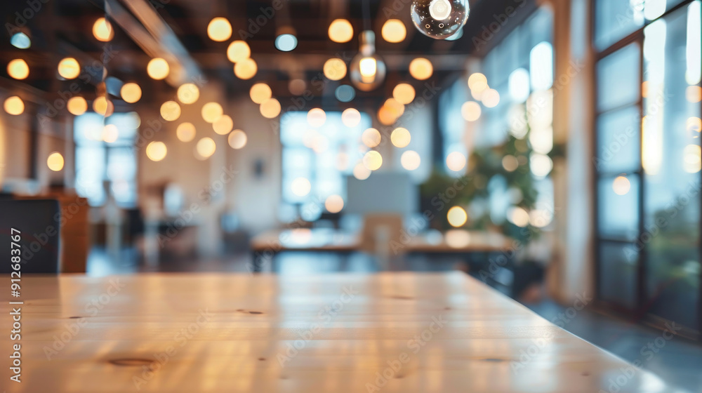 Blurred open office environment with abstract light bokeh, emphasizing a spacious and modern design Blurred open office environment with abstract light bokeh, emphasizing a spacious and modern design